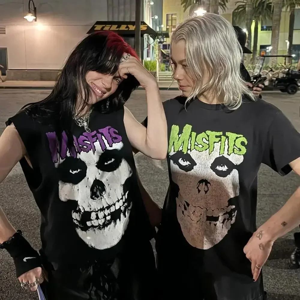 MISFITS T Shirt Y2K Womens Harajuku Gothic Hip Hop Graphic Printing Cotton Round Neck Oversized Tees Short Sleeve Tops