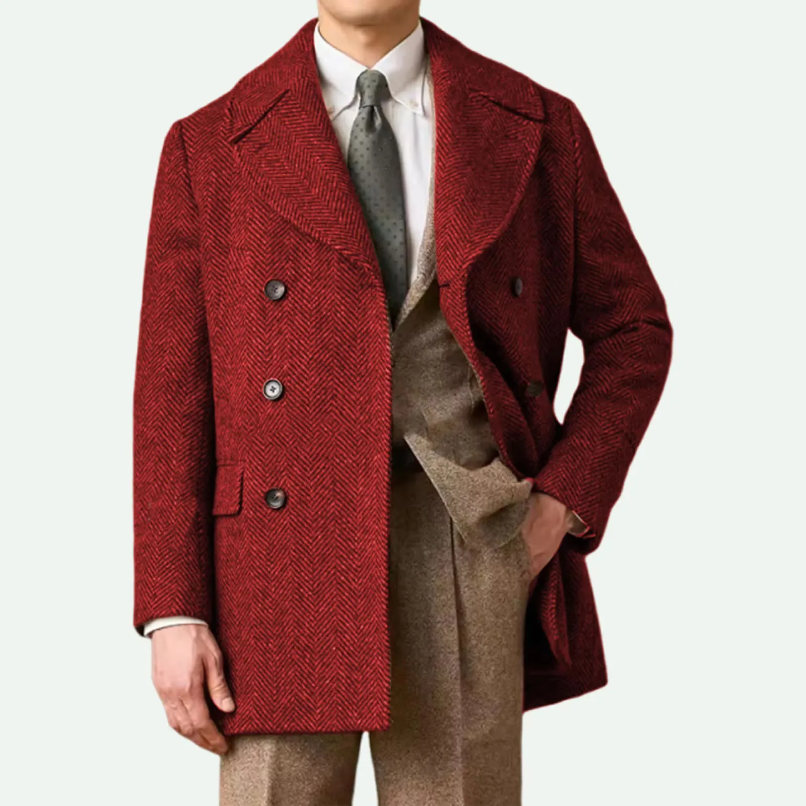 

Men's short coat Men's herringbone Jacket Men's winter casual sports coat Grey classic herringbone men's jacket Man Suit Coat