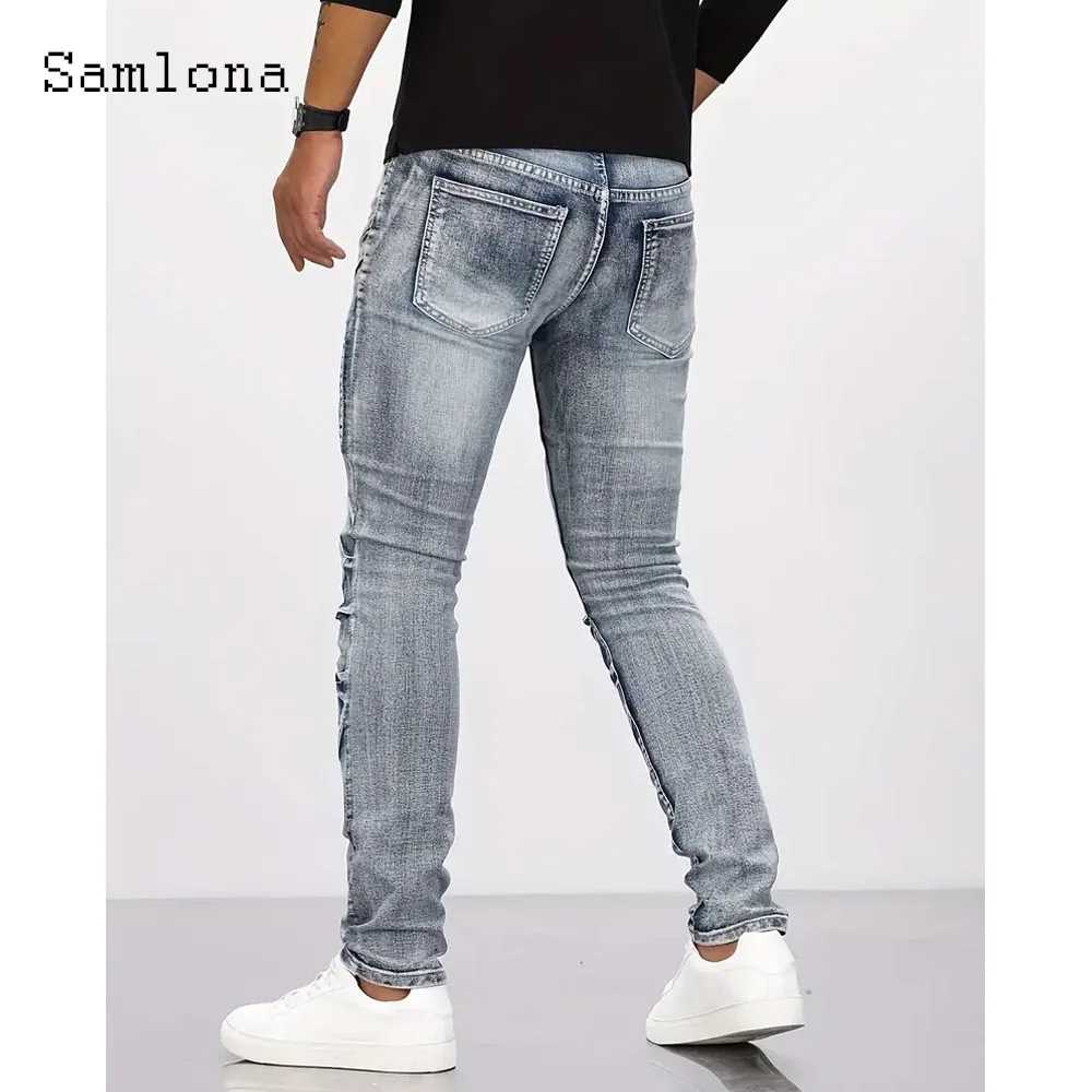 Calça jeans masculina casual com bolso de rua, calça demin 2025, estilo europeu, moda até o tornozelo, calça de moletom masculina nova