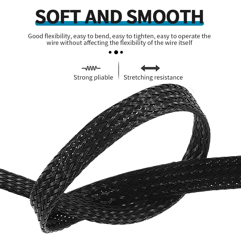4mm 6mm 8mm Diameter  PET Expandable Braided Cable Sleevefor Wire Harness Protection Automotive / Car / PC / Computer