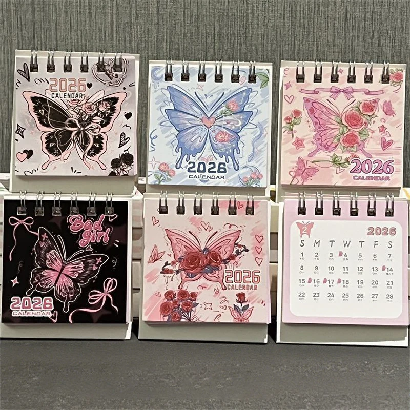 2026 Mini Desk Calendars Cute Butterfly Horse Design Paper Monthly Planner Daily Office & Personal Planning Cute Desk Decor