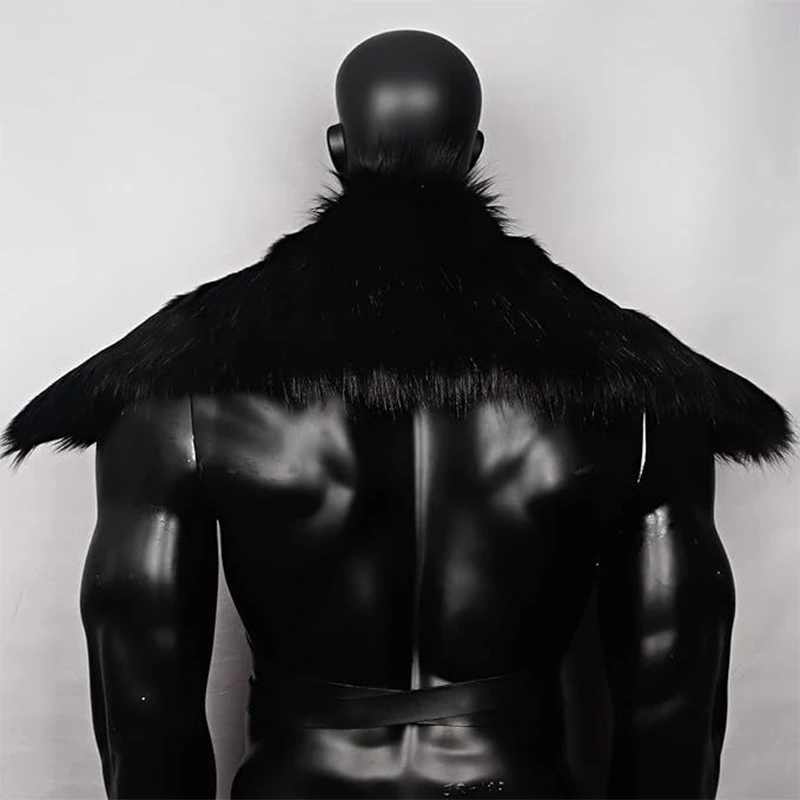 Neue mittelalterliche Kunstpelzkragen Schal mit Riemen König Krieger Umhang Schulter Wrap Cape Männer Halloween Cosplay Kostüm Zubehör