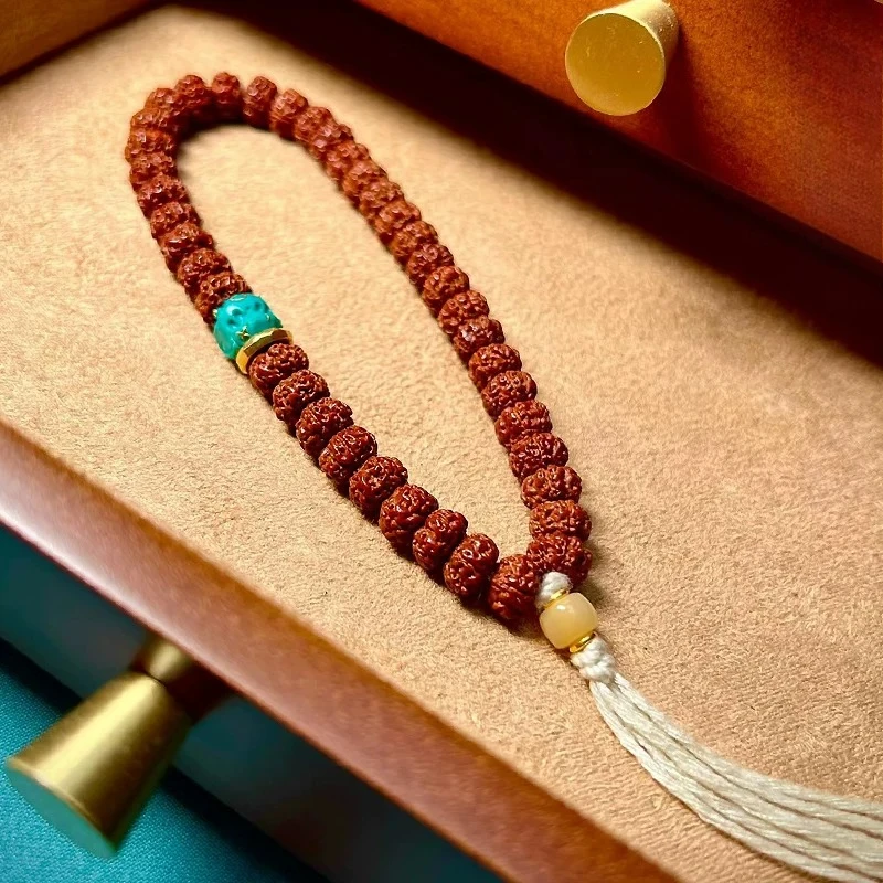 Tibetan Style Lucky Rudraksha Beads Bracelet For Men 8mm 10mm Natural Bodhi Seed Wrist Mala Chinese Style Good Luck Fortune Pray