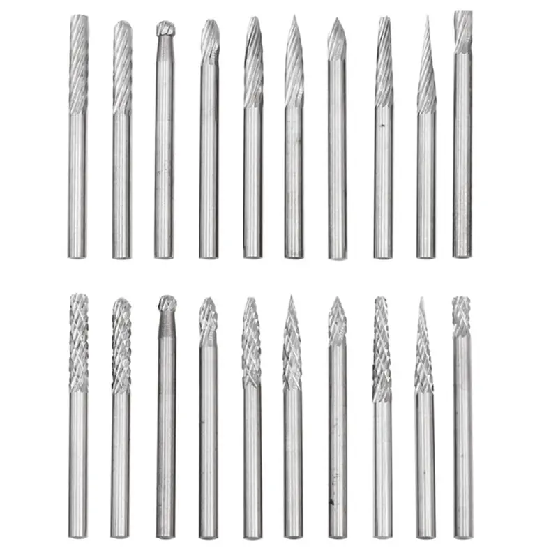 

AB46-Carbide Alloy Burr Set 20Pcs 3X3mm For Rotating File Die Grinder Bits 3Mm Shank Milling Cutter For Metal Grinding Rotary To