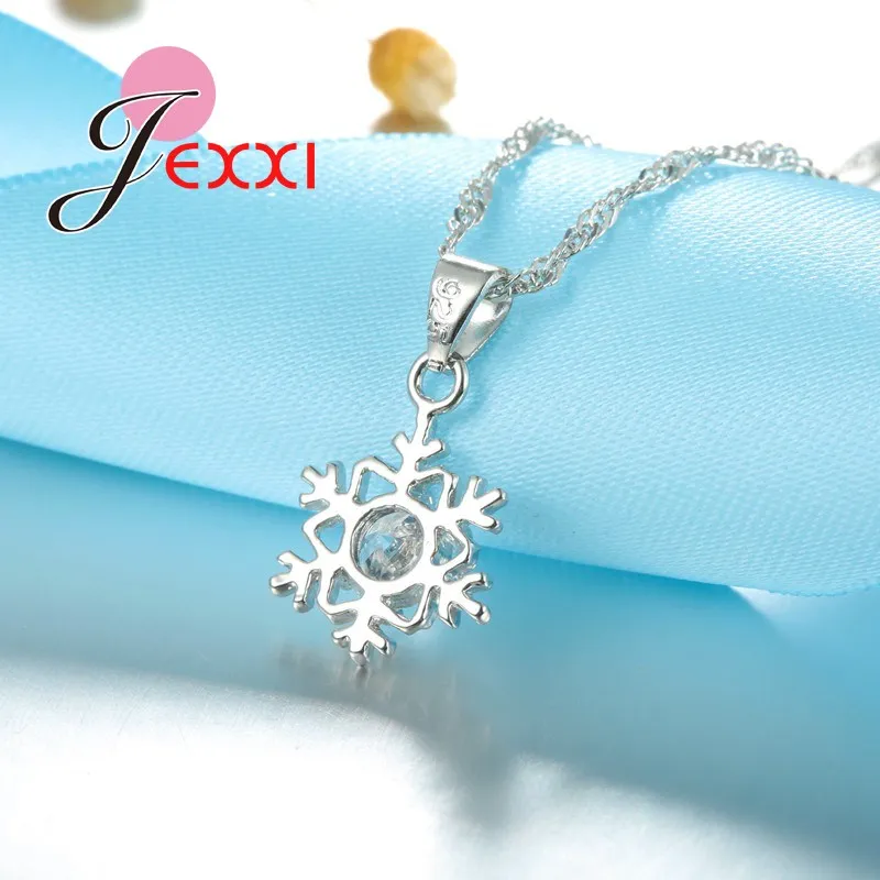 Sneeuwvlok Prachtige Design Met Witte Zirconia 925 Sterling Zilveren Ketting Oorbellen Sieraden Set Voor Vrouwen/Meisjes