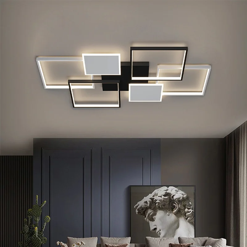 Busmos Modern Minimalist Led Chandelier for Living Room Hall Bedroom Kitchen Lustre Black White Indoor Home Design Ceiling Lamp