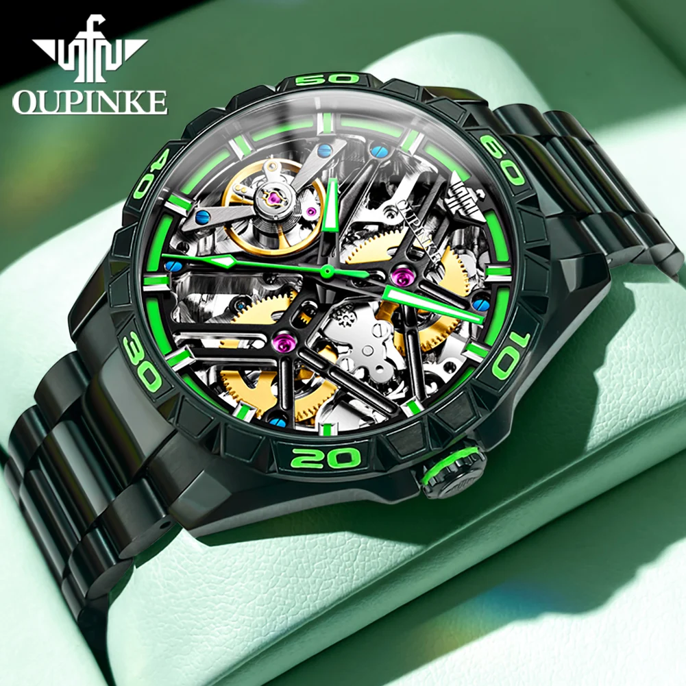 OUPINKE 3196 Fully Automatic Mechanical Watch Men Stainless steel Waterproof Green Night Light High-end Wristwatch Man