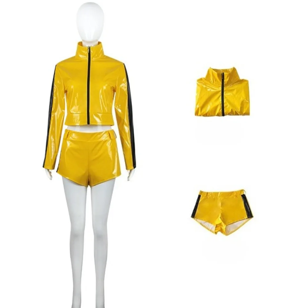

Movie The Bride Cosplay Yellow Party Women Costume Shorts Coat Halloween Carnival Kill Cosplay Bill Roleplay Summer Jacket Suit