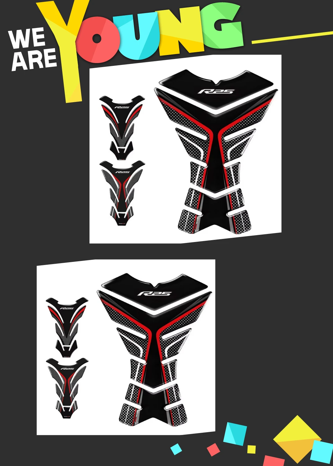 

3D Carbon-look Motorcycle Tank Pad Protector Decal Stickers Case for YAMAHA YZF-R25 R25 Tank All Years