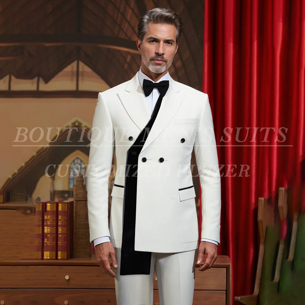 

Luxury Men's Suits Customzied Double Breasted Peak Lapel Slim Fit 2 Piece Jacket Pants Sets High Quality Male Clothing Costume