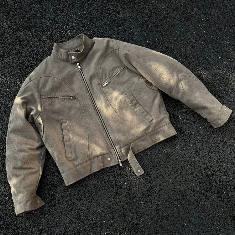 Trendy Korean Street Style Men Jacket, High-end Washed Denim Coat, American Y2K Retro Baseball Uniform Tops