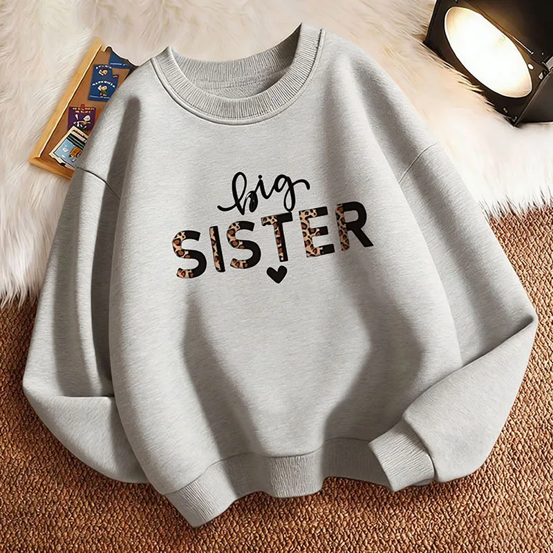 Fashion Children's Sweatshirt Pullover Spring  Big Sister Heart Crew Neck Graphic Print Hoodie Girl Kids Hoody - view 6