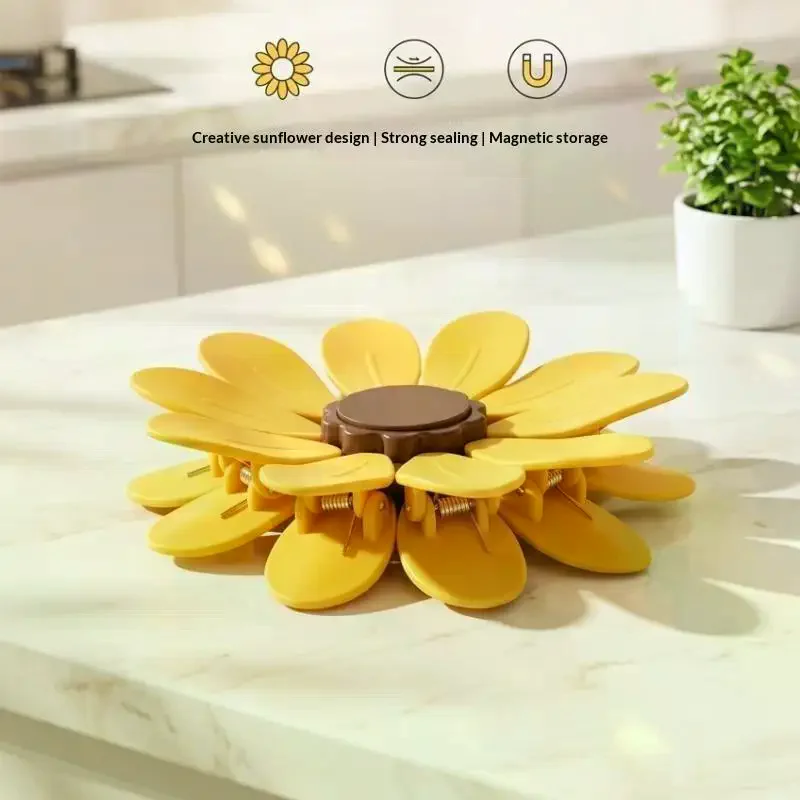 Reusable Food Grade Magnetic Sunflower Sealing Clips 8pcs Set Snack Bag Sealers for Kitchen Refrigerator Storage