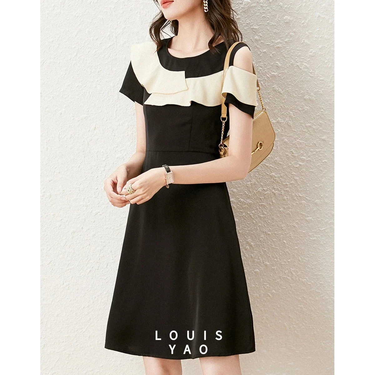 

LOUISYAO Ruffle Strapless Maxi Dress 2025 Summer Women Elegant Contrast Color Short Sleeve Chic Street Long Dress