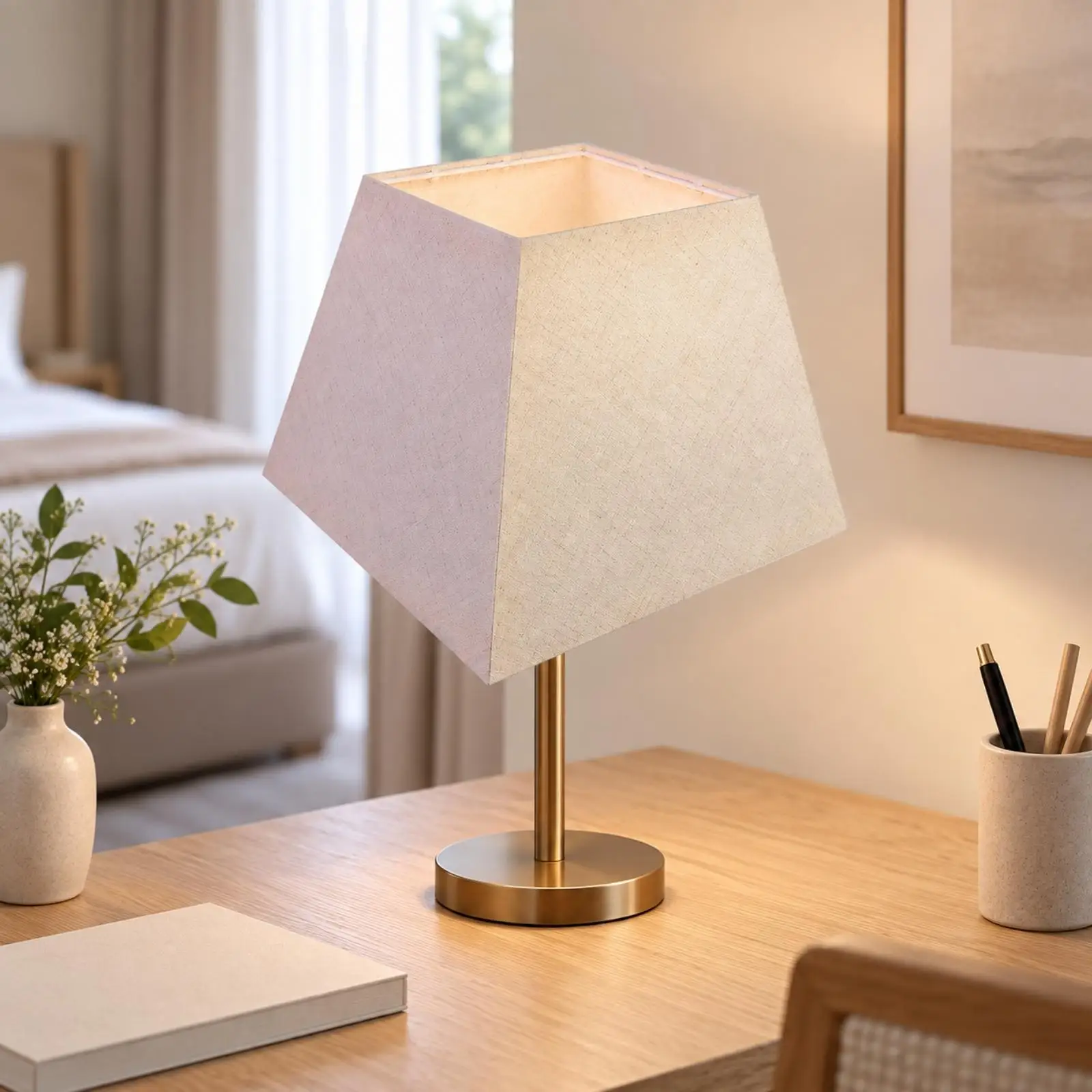 Detachable Textile Lampshade for Table Lamp White Metal Frame Open Top Square Shape Cozy Bedroom Lighting