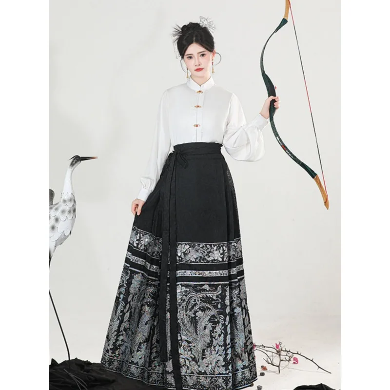 Weaving gold makeup horse skirt set, full set of adult small Ming-made national style Hanfu