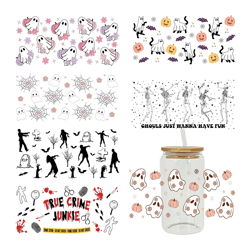 3D UV DTF Transfers Stickers 16oz Cup Wraps Halloween Ghost Printed For DIY Glass Ceramic Metal Leather Etc. D19656