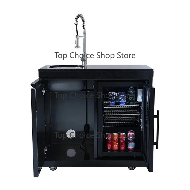 High quality black marble countertops for outdoor kitchens Stainless steel lockers Heat-resistant sinks Refrigerator