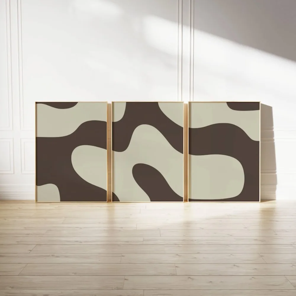 3pcs Frameless Brown Abstract Art Prints Abstract Poster Art Neutral Wall Aesthetics Living Room Decoration Brown Beige Wall