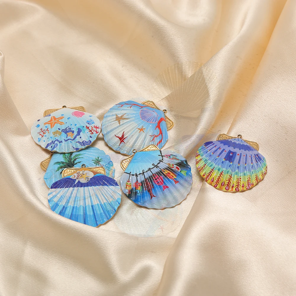 3 Stück Edelstahl-Emaille-Muschelanhänger für DIY-Strand-Schmuck, Ohrringe, Charms, modische Halsketten, Schlüsselanhänger-Zubehör – Detail 4