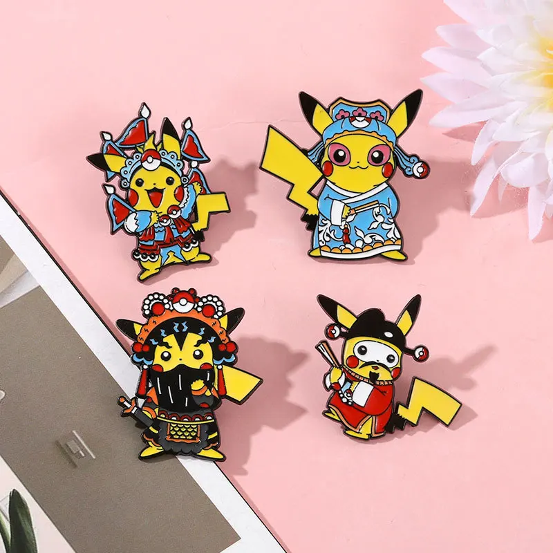 6 Stück Pokemon Pikachu Emaille Brosche Pins Metall Rucksack Abzeichen Anime Schmuck Zubehör für Frauen Jungen Kinder Geschenk