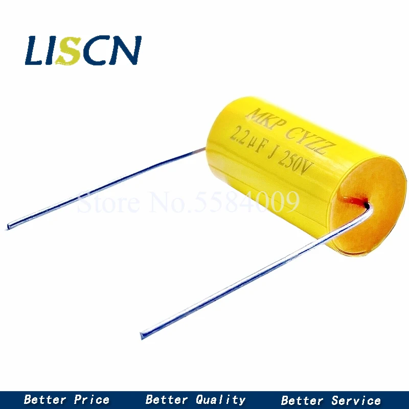 2pcs MKP yellow round axial 250v1/2.2/3.3/4.7/6.8/10uf electrodeless tweeter through capacitor