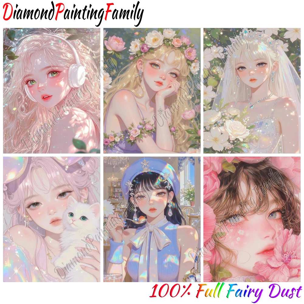 Diamond Painting Family Full Fairy Dust Crystal Resin Diamond Dot Arts Dream Girls AB Drill Embroidery Set Mosaic Painting Kits