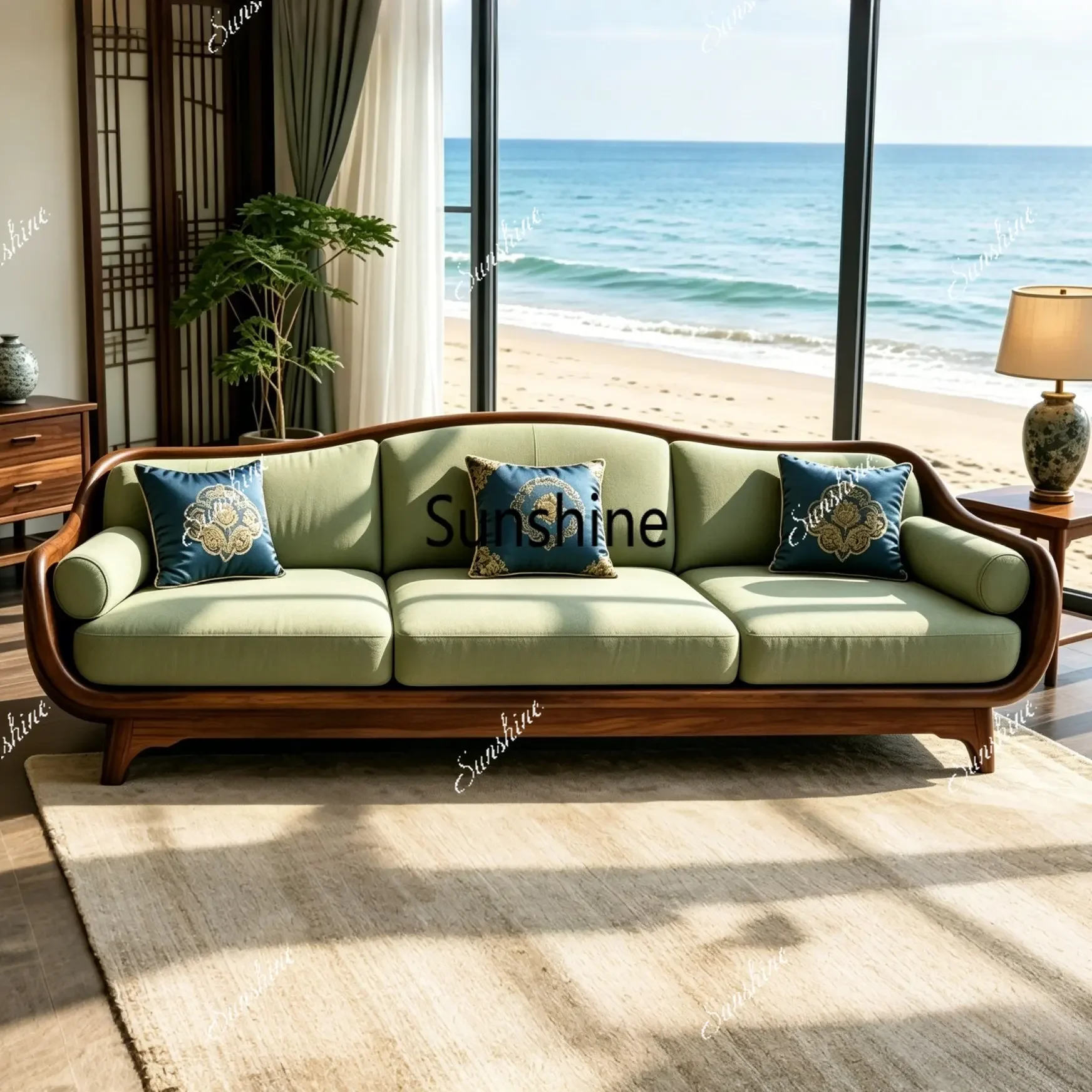 

Straight row villa living room modern simple high-end casual leather sofa