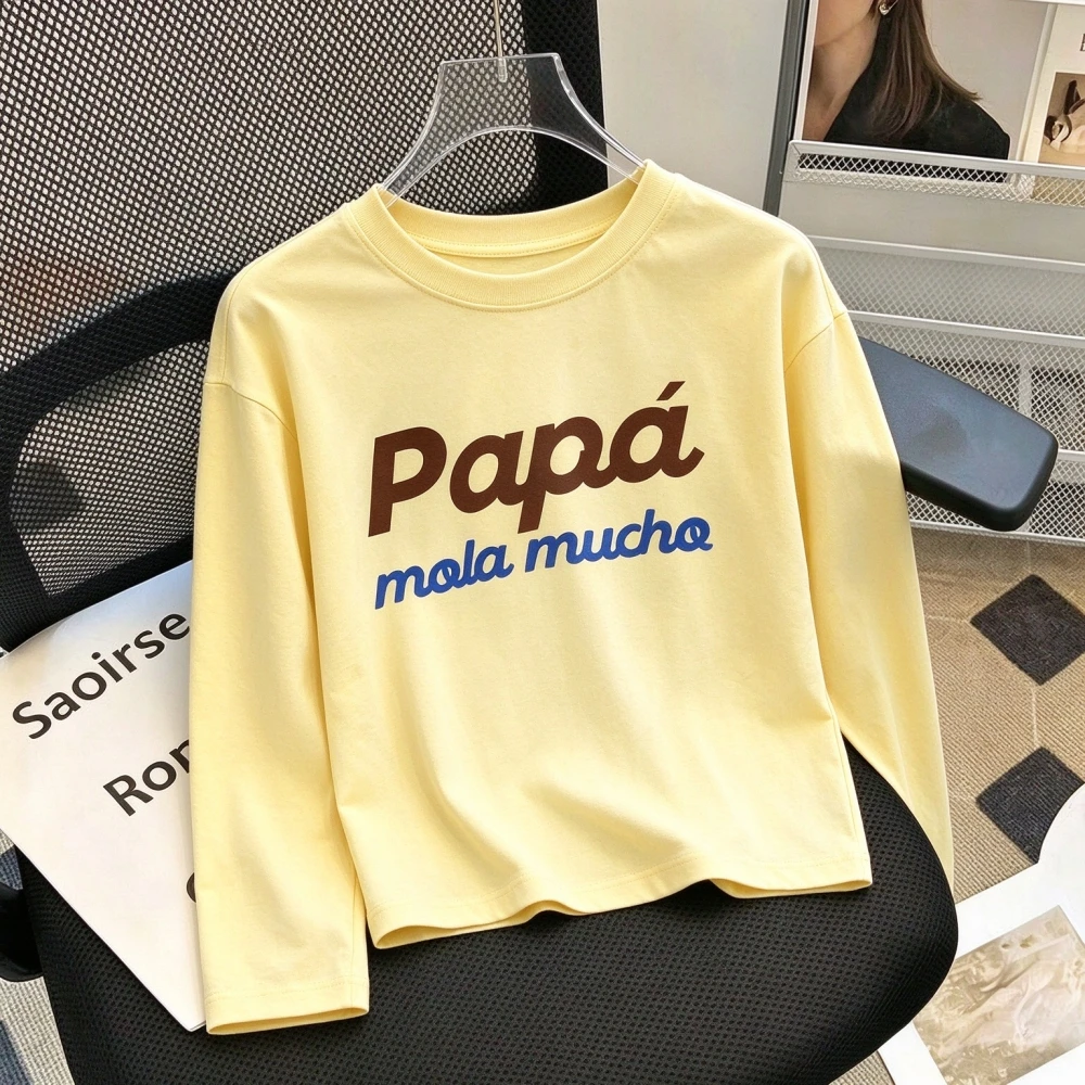 Children Kids Two Sides Print Cotton T Shirt Boys Girls Autumn Casual Long Sleeve Top Clothing Sample For 9M-6T Toddler Top