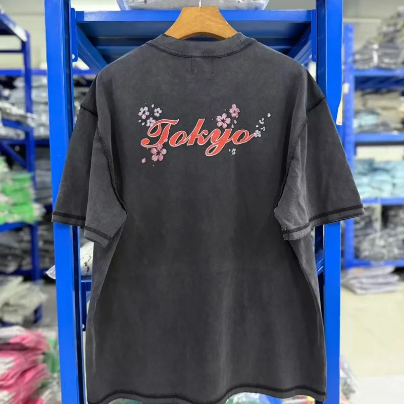 Men's Distressed Washed T-shirt Starry Rhinestone Tokyo Night Tee