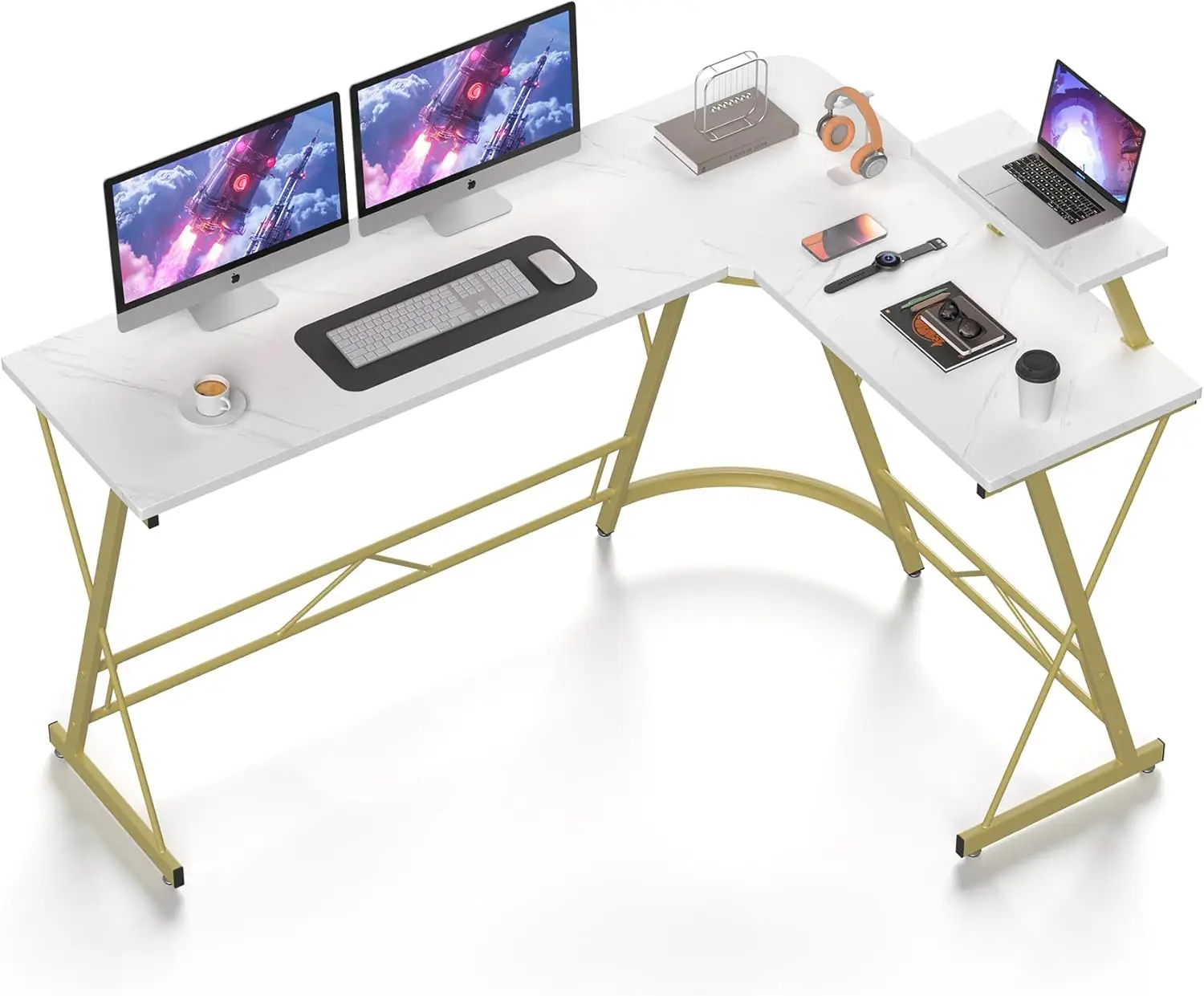

63" L Shaped Gaming Desk, Corner Computer Desk, Home Office Writing Desk with Sturdy Monitor Shelf, Spacious L Shaped Desk