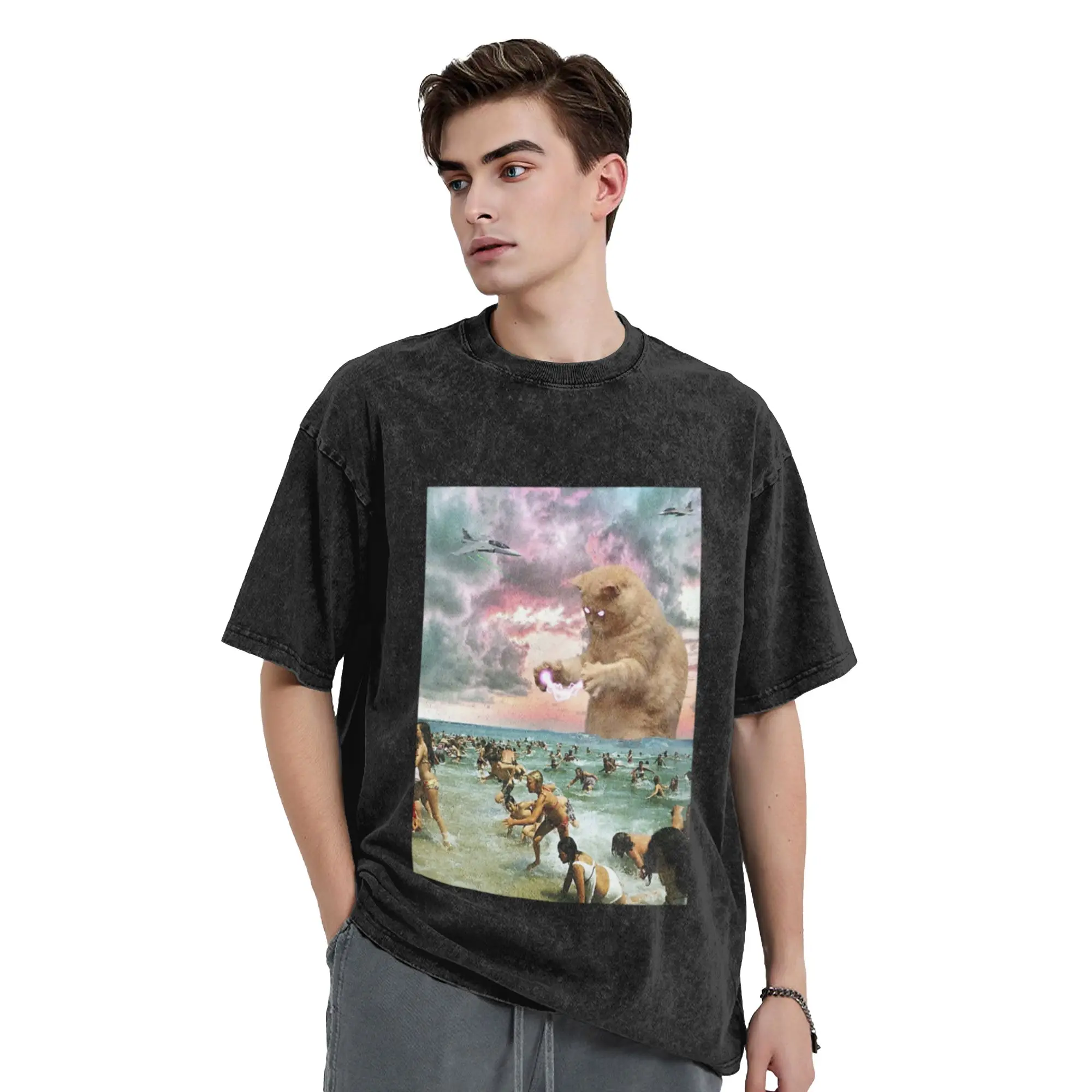 HQ Lightning Cat Angry Meme Classic Stylish A T-Shirt Oversized Short Sleeve Men's Women's Cotton Tees Tops