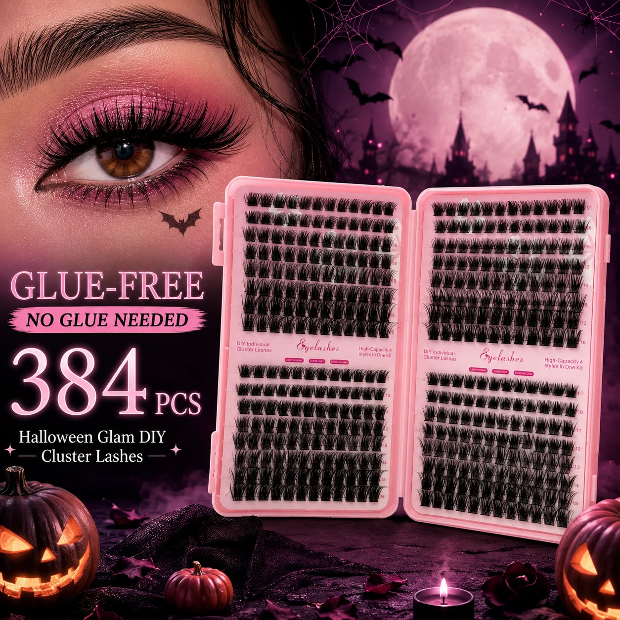 Lashera Lashera 384 Cluster Glue-Free Individual Lashes Halloween 4-in-1 Dramatic Volume Lashes 3D Faux Mink, One Box with 4 Different Styles - Glue-Free One-Touch Application, Lightweight and Soft, Suitable for Everyday Charm and Special Occasions