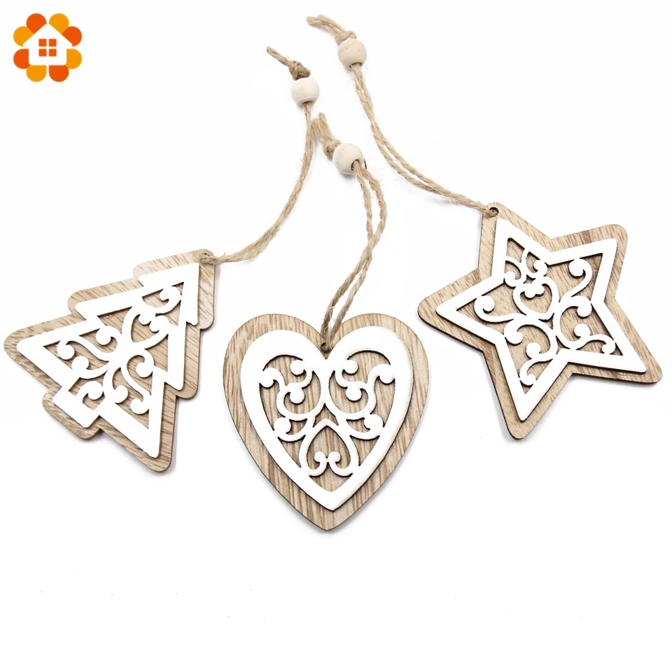 New!6PCS/Lot Multi European White Wooden Pendants Ornaments Hanging Gifts For Wedding&Christmas Party Decorations Tree Ornaments