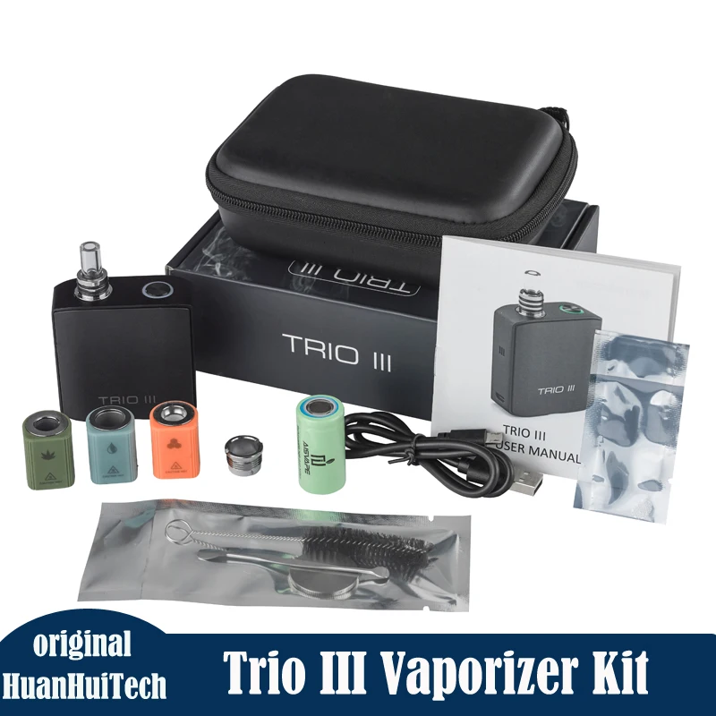 

Original TRIO III Box Vape Kit for 3-in-1 Dry Herb Wax With 18350 Battery Replaceable Heating Chamber Enail Vaporizer Kit