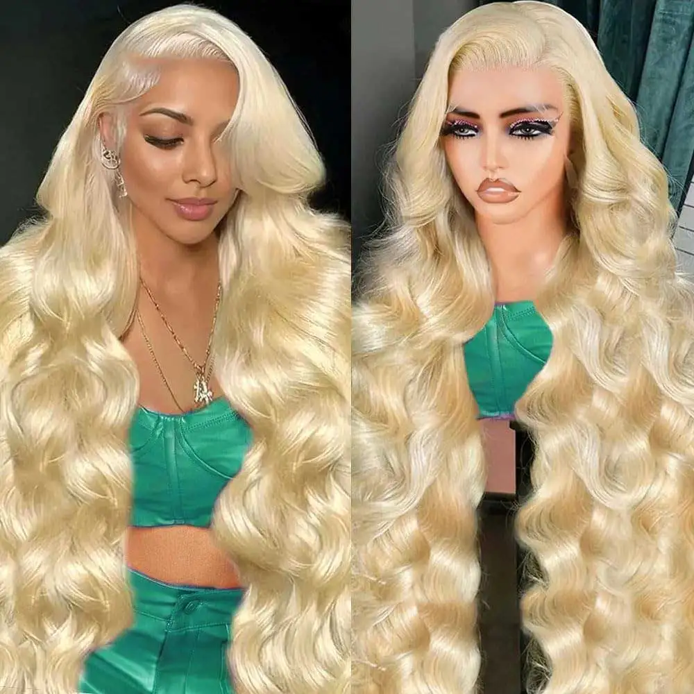 613 Blonde Honey Blond Lace Front Wig Human Hair Body Wave 13x4 Transparent Lace Frontal Remy Hair Wigs 40 42 Inch Long CurlyWig image 6
