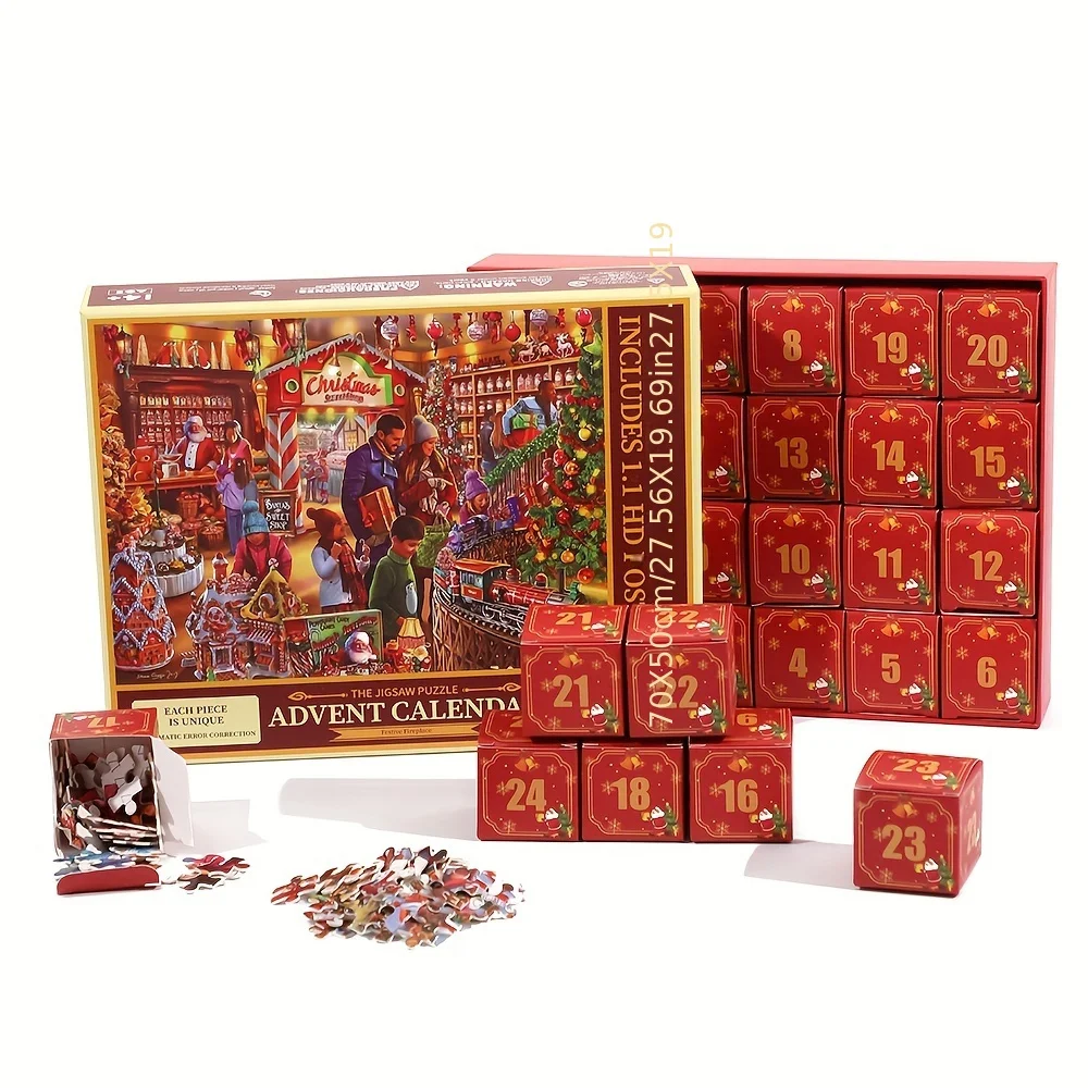 

Christmas Countdown Advent Calendar Jigsaw Puzzle for Adults Party Game, Vintage 1960s Shop Scene, Festive Holiday Home Decor