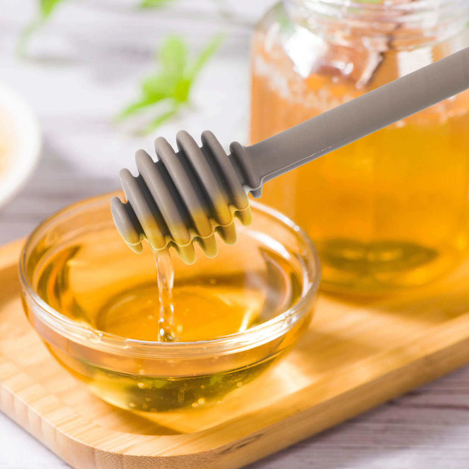 

2Pcs Silicone Honey Dippers Premium Stirring Spoon Non-Scratch Grooves Kitchen Tool for Syrup Molasses Gifts Honey Dippers