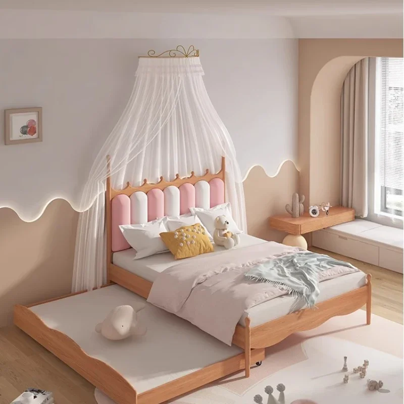 Children's bed modern simple boy and girl with storage children's fun solid wood bed Internet celebrity crown cream single bed