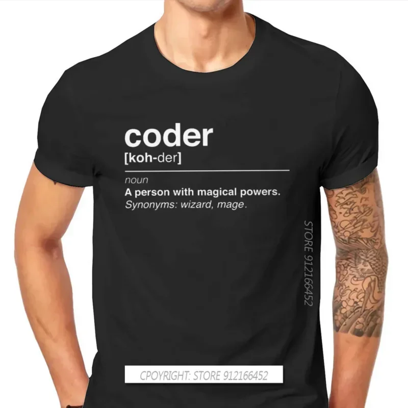 Men's Coder Definition T-Shirt, Software Developer, IT Programmer, Geek Crew Neck, Casual Tops, 100% Cotton, Birthday Gifts