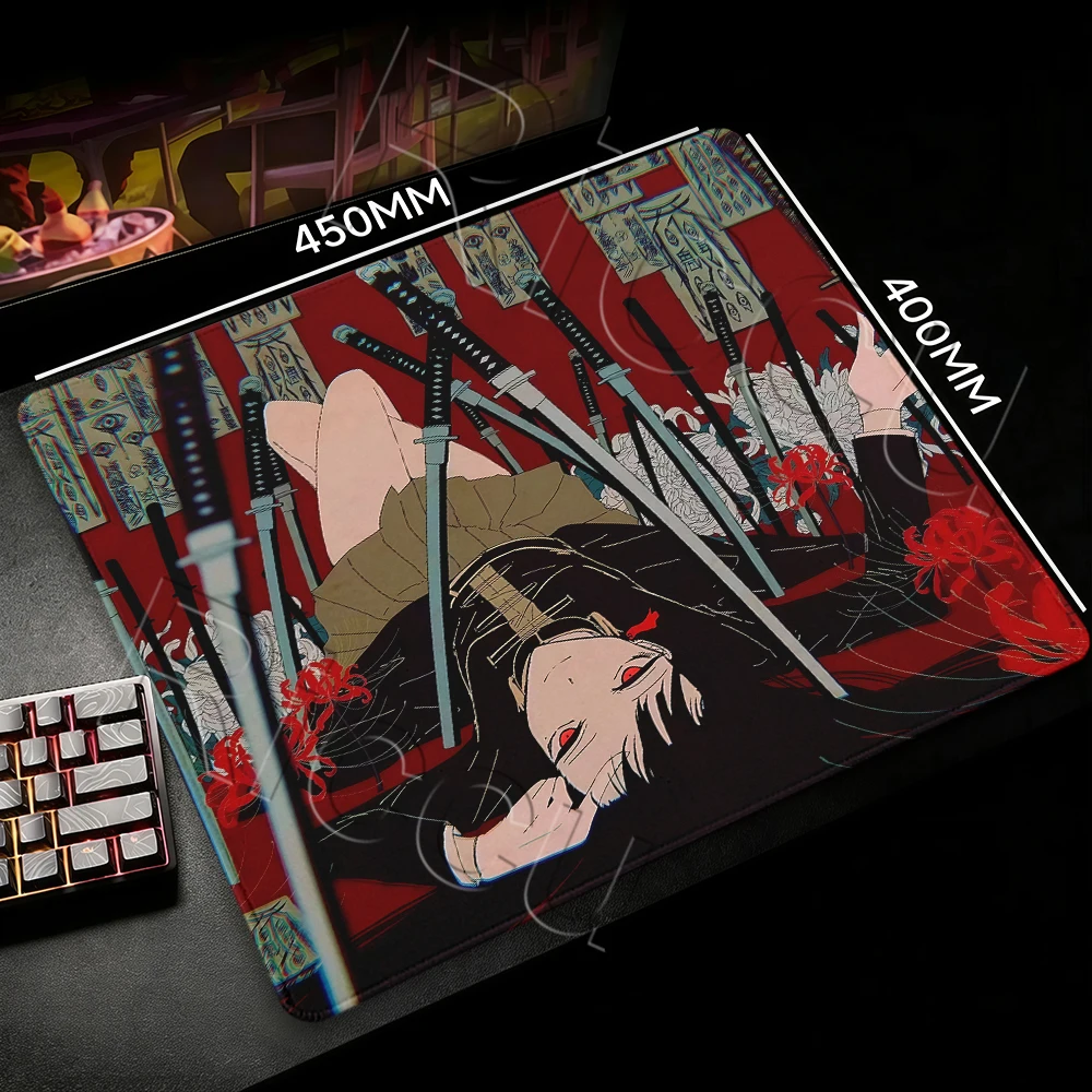 Small Size Japanese Ukiyo-e Red Spider Lily Girl Gaming MousePad Katana Talisman Gamer Room Decoration Anti-slip Rubber Base Mat