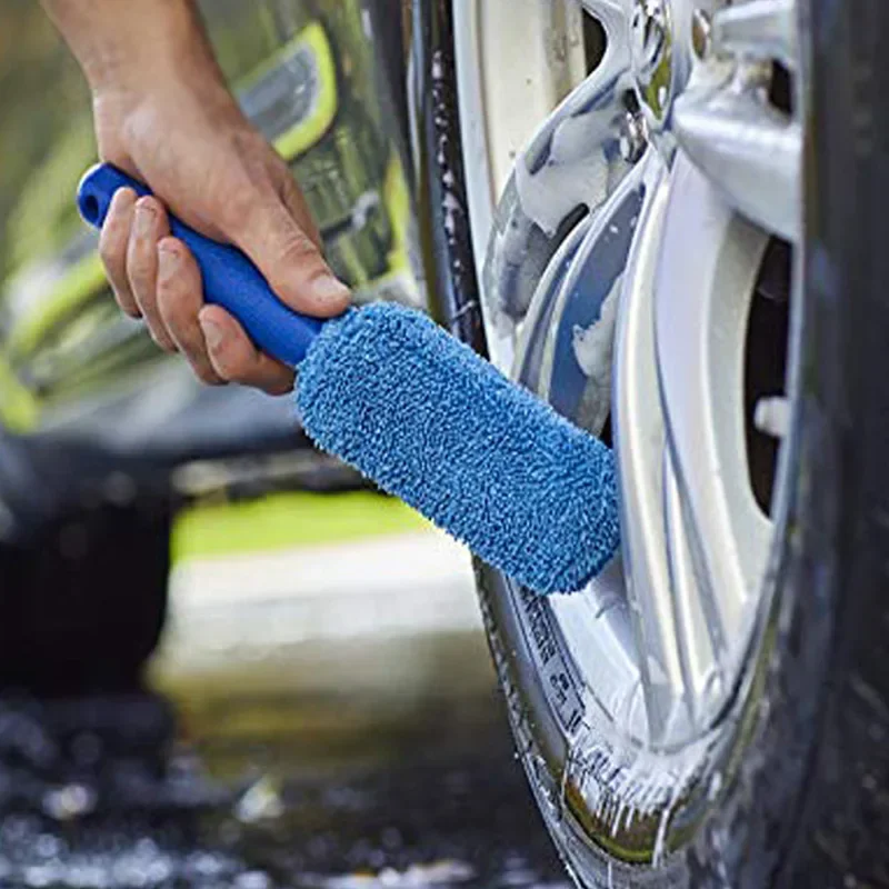 Lavaggio delle ruote dell'auto Pulizia Lavaggio dell'auto Spazzola portatile per cerchioni in microfibra per auto con manico in plastica Strumenti per la pulizia del lavaggio automatico