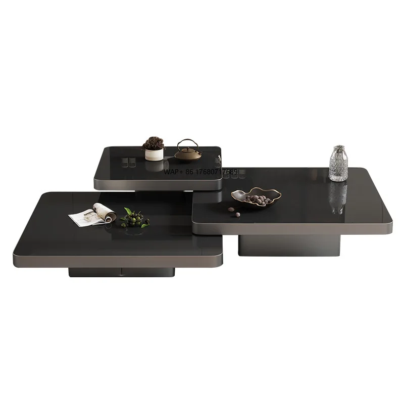Modern Luxury square Coffee Table Tempered Glass Living Room Furniture Stainless Steel Tea Table Set