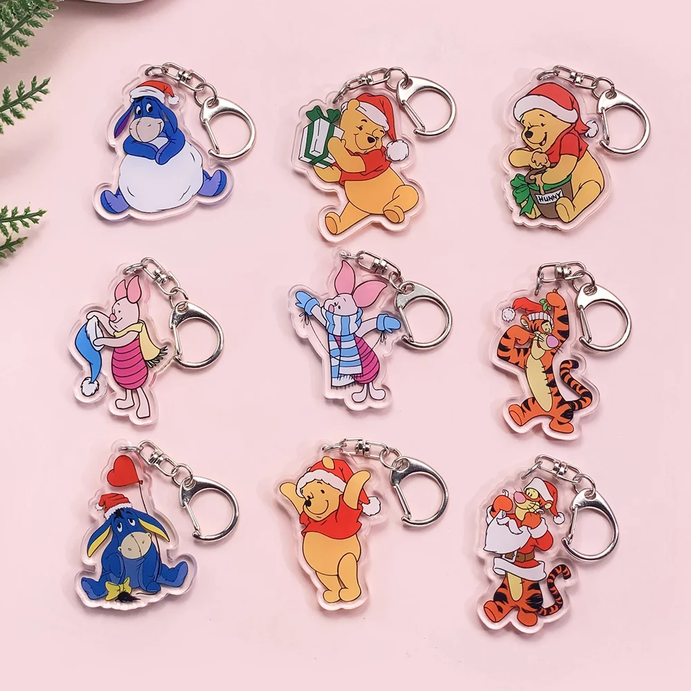 Llavero acrílico de Winnie the Pooh de Disney, 9 Uds., bonito colgante para mochila, accesorios decorativos, regalos navideños