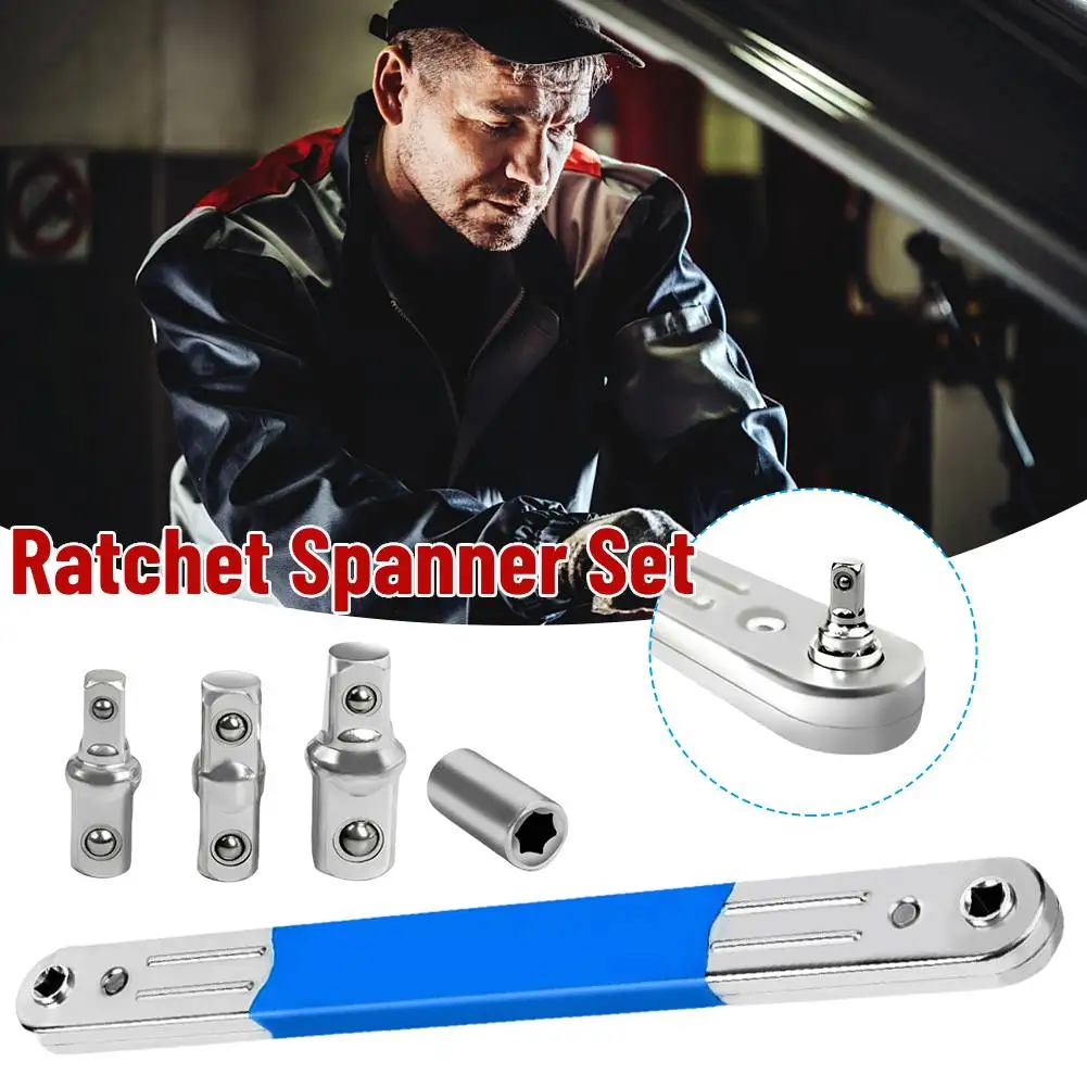 

Impact Ready Ratchet Spanner & 1/2 1/4 3/8inch Adapters Offset Ratchet Spanner Tight Reach Extension Wrench Set for Tight Spaces