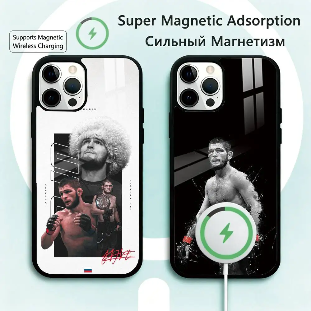 Coque de téléphone Champion Boxing K-Khabib pour iPhone 17, 16, 15, 14, 13, 12, 11 Plus, Pro, compatible avec la charge magnétique sans fil
