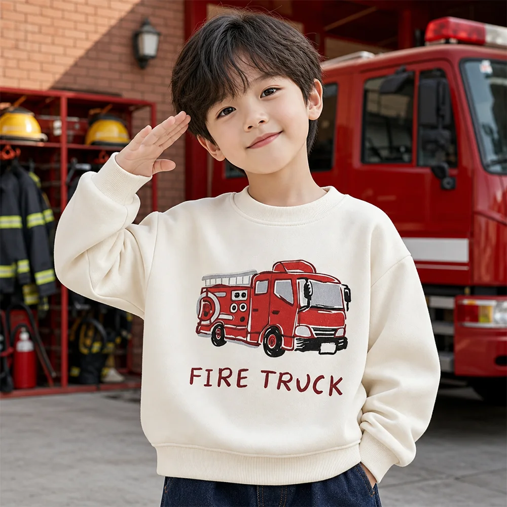 Baby Boys Girls Round Neck Pullover Sweatshirts Little Car 3D Print Fashion Casual Autumn Winter Clothing Simple All-match Tops