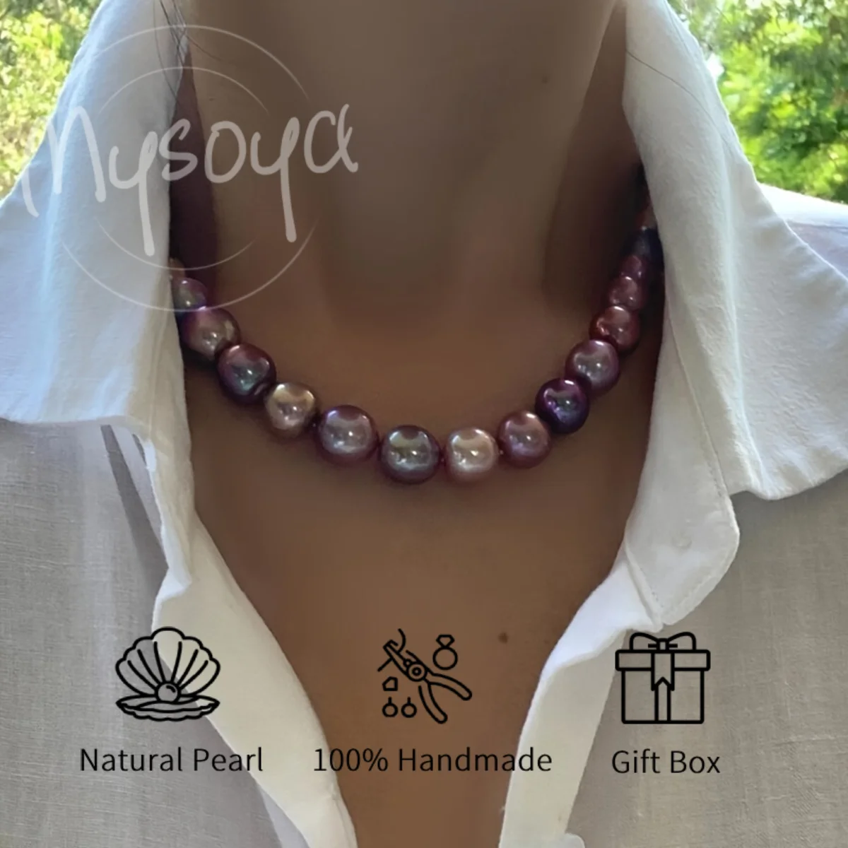 

MYSOYA 10-12 мм Эдисон жемчужно-розовое фиолетовое пресноводное ожерелье подарочная коробка идеальный подарок на свадьбу, день рождения, Рождество, Новый год