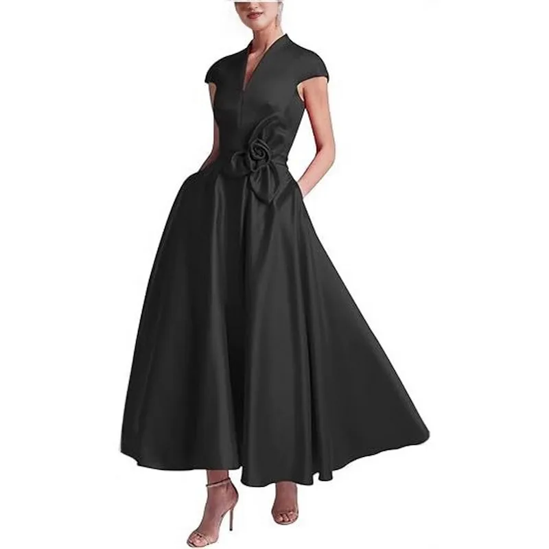 Neue Ankunft Fuchsia Abend Formales Kleid V-ausschnitt 3D Blumen Flügelärmeln Satin Prom Pageant Party Kleider Robe De Soiree