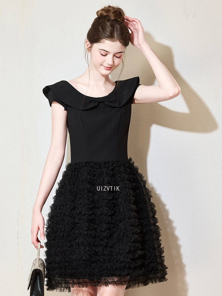 블랙 짧은 댄스 파티 드레스 여성 우아한 연인 아플리케 a 라인 생일 파티 드레스 럭셔리 맞춤형 특별 행사 드레스